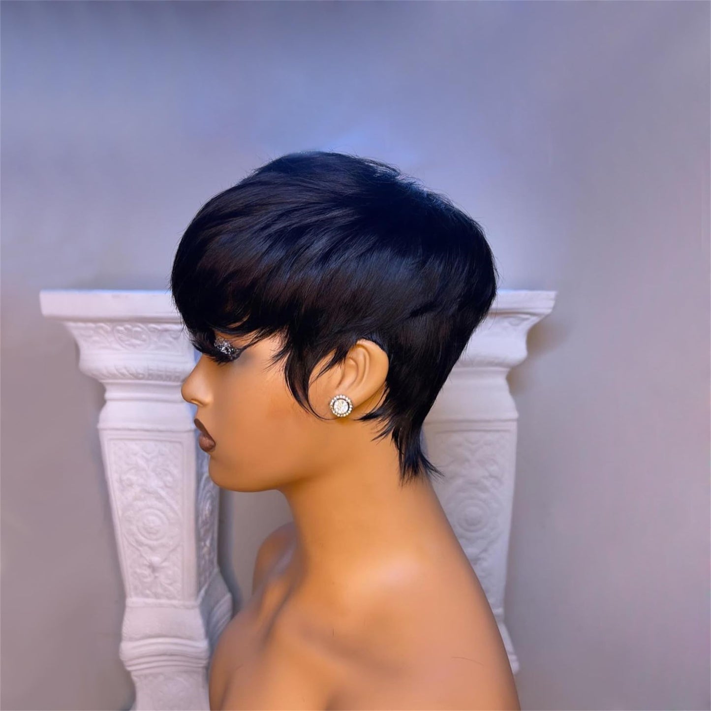 YJOQOKOA Short Bob Wig Human Hair for Black Women Pixie Cut wigs Human Hair Wig Glueless Wig None Lace Front Wig with Bangs Natural Black Straight Full Machine Made Wig
