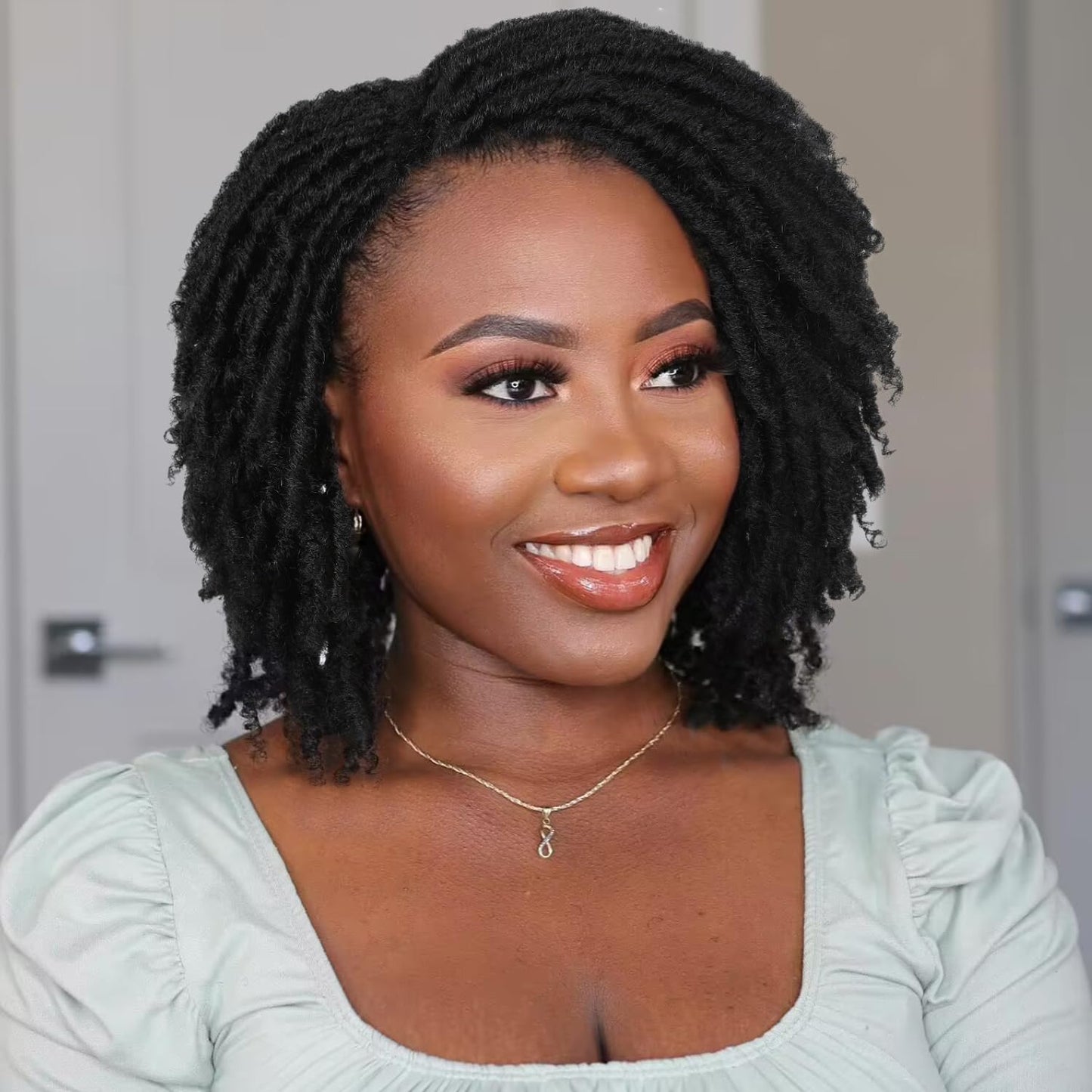 WIGER Dreadlock Wig Short Faux Locs Twist Wigs For Black Women Afro Braided Curly Synthetic Wigs For African American Women Daily Party Use(6 inch,1B)