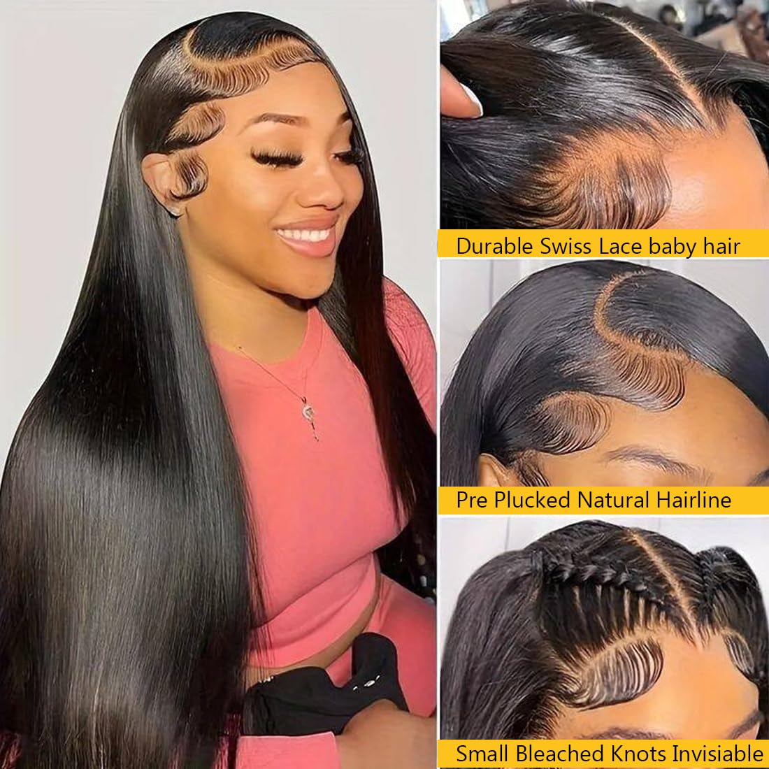 QTHAIR 14A Virgin Straight Hair Transparent Hd Lace Closure (20inch) 4x4 Free Part 130% Density Top Swiss Lace Natural Black Color Straight Human Hair Closure with Baby Hair