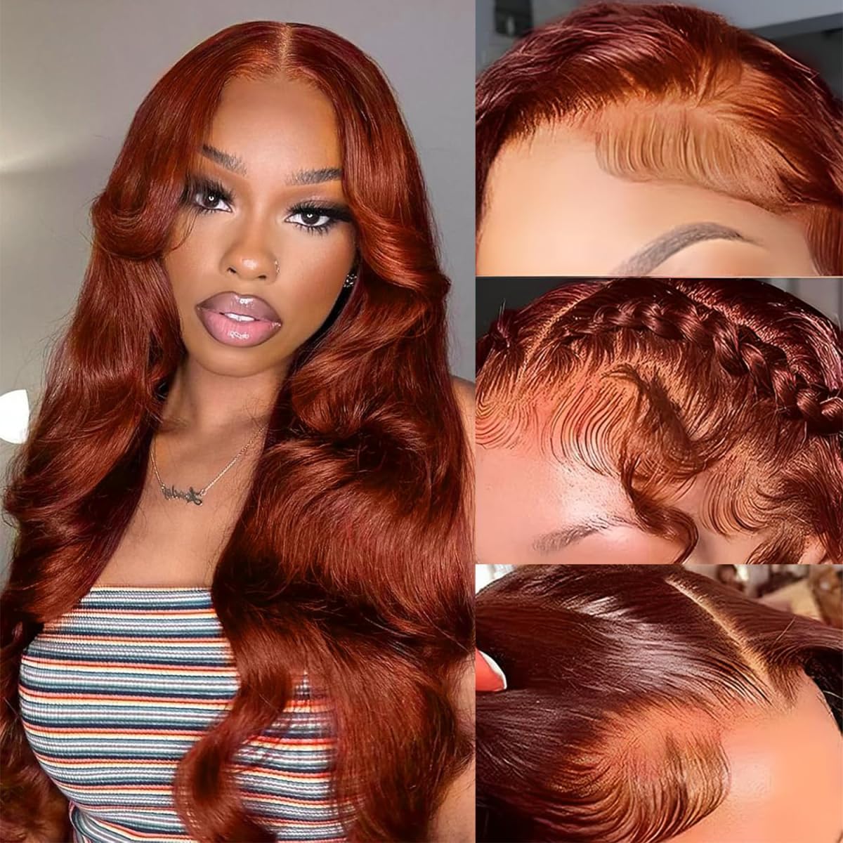 Dewyigs Reddish Brown Lace Front Wigs Human Hair Pre Plucked 22 Inch 180% Density Body Wave Lace Frontal Wigs Human Hair 13x4 HD Lace Brown wig human hair with baby hair glueless wigs