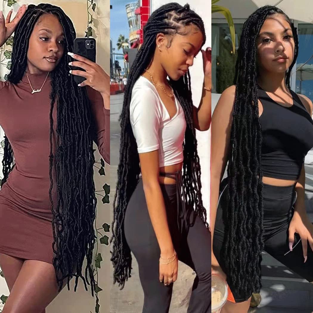 6 Packs Soft Locs Crochet Hair Pre Looped Faux Locs Crochet Braids Goddess Locs Dreadlocs Synthetic Hair For Black Women (1B, 36 Inch (Pack of 6))