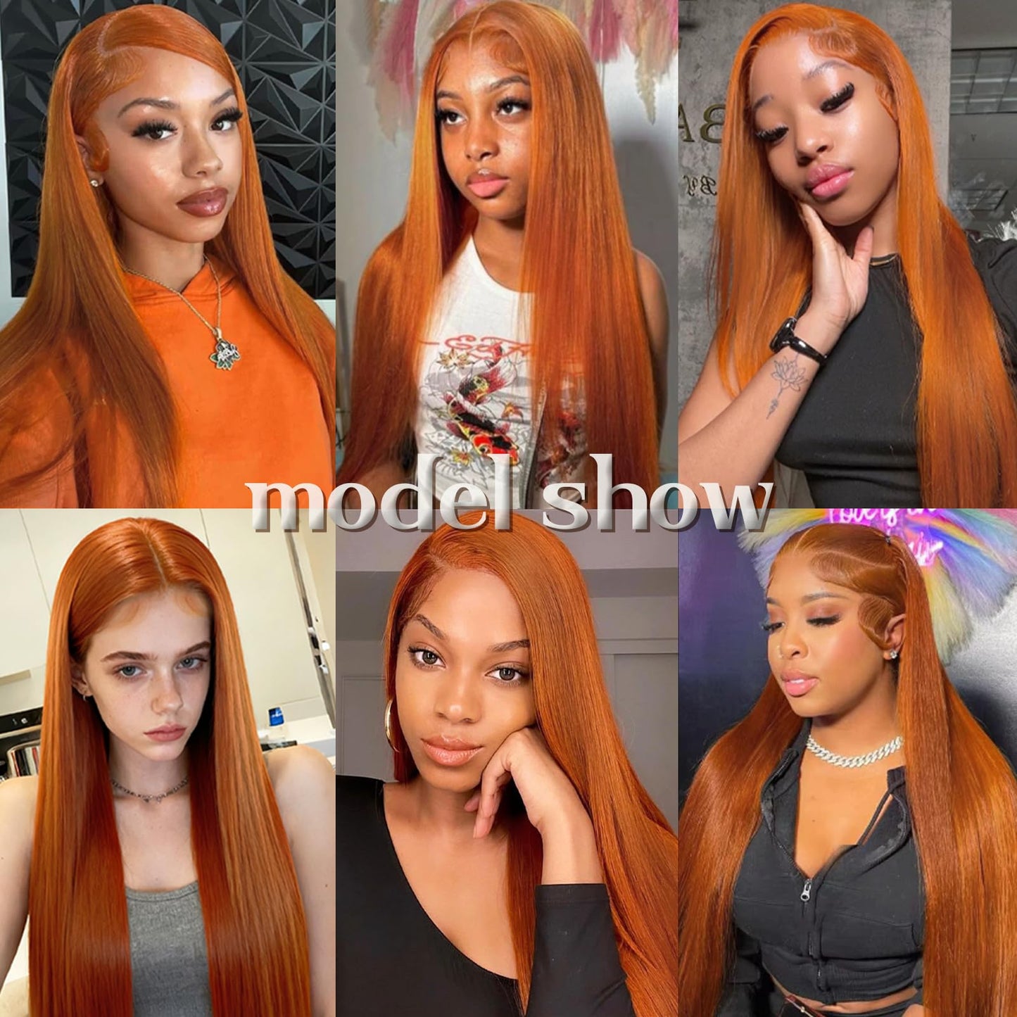 Fugady Long Ginger Glueless Wig 13x4 Orange Straight Heat Resistant Synthetic Fiber Lace Front Wig Dark Ginger Pre Plucked 200 Density Hd Lace Wig With Baby Hair Colorful Wigs For Women 26 inches