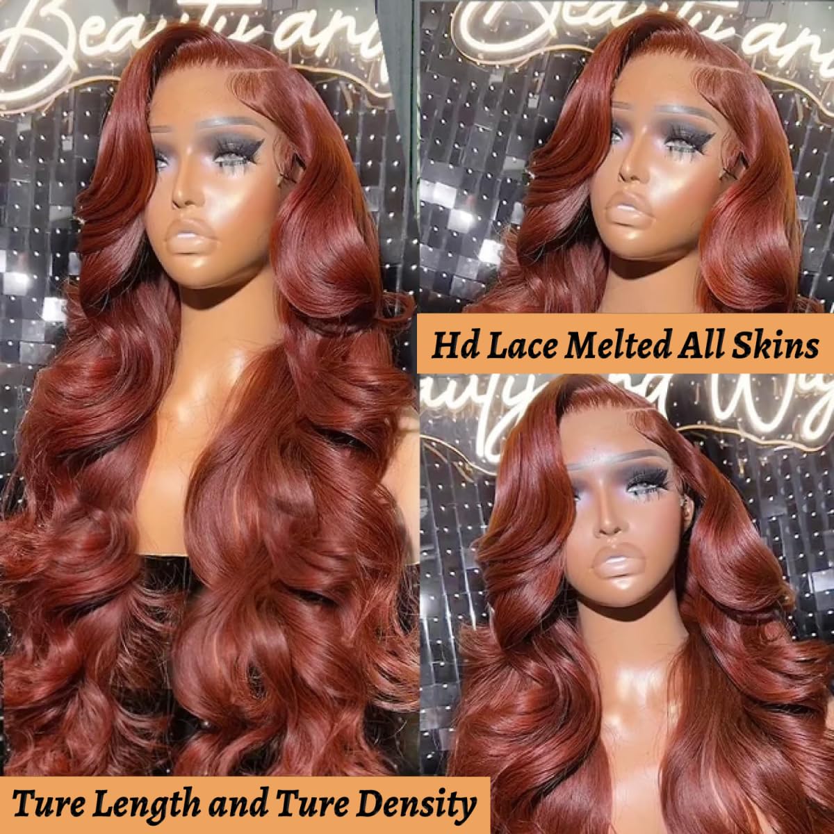 Dewyigs 26 Inch Reddish Brown Lace Front Wigs Human Hair 13x4 HD Transparent Body Wave Lace Front Wigs Human Hair Pre Plucked Auburn Glueless Colored Frontal Wigs Human Hair
