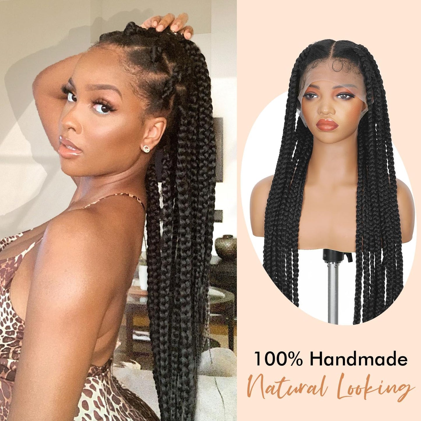 Lady Miranda Full Lace Jumbo Braided Wigs for Black Women Knotless Box Braid Wig with Baby Hair 32" Glueless Wigs Jumbo Box Braids Lace Front Synthetic Wig