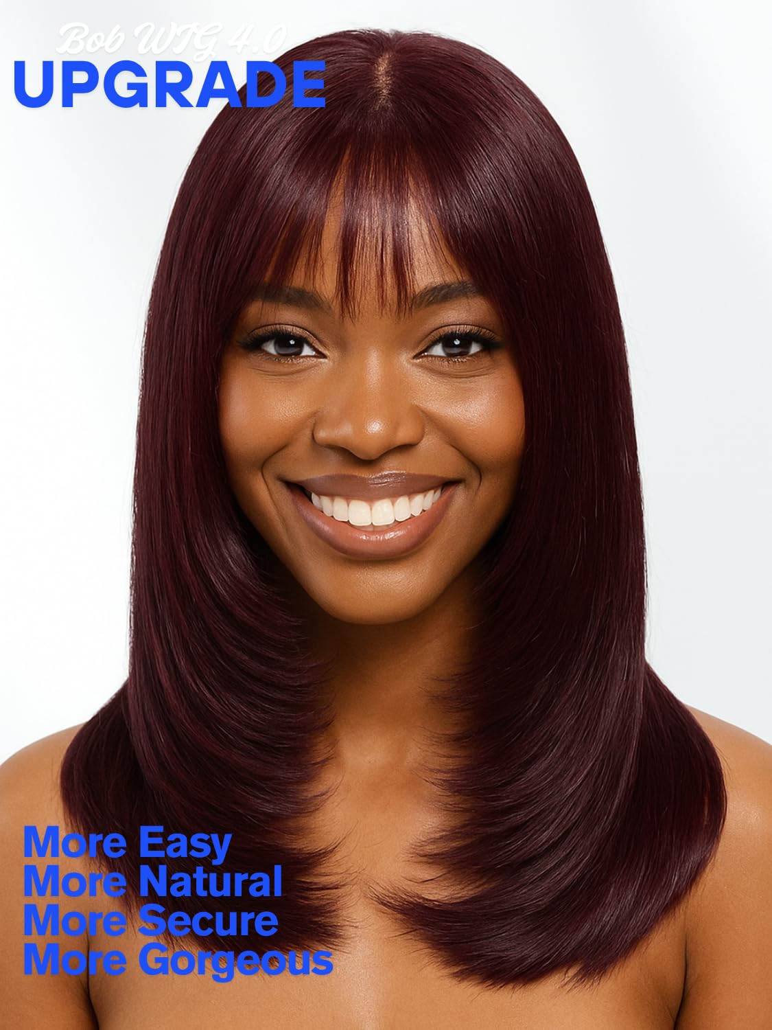 Nadula Purple Black Cherry Short Bob Layered Straight Drawstring Wig Human Hair with Wispy Bangs,Bye Bye Knots 7x5 Lace Closure Glueless Bob Wigs Pre Plucked Pre Cut Read to Wear Deep Wine Red 12inch