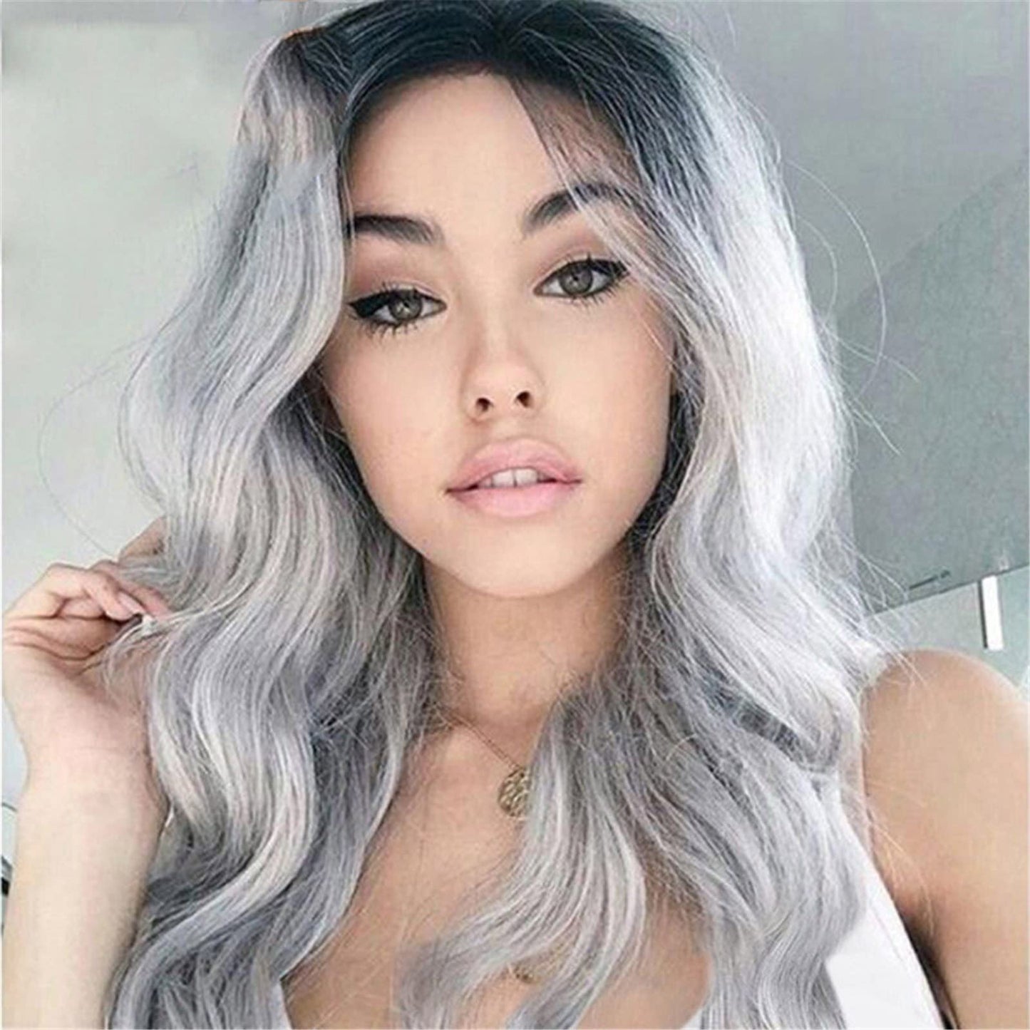 It's A Wig Wigs for Women Full Head Cover Ladies Gray Gradient High Temperature Silk Hair Set Long Big Wave Curly Hair In The Middle Part Dyeing Wig Lace Front for Women(White)