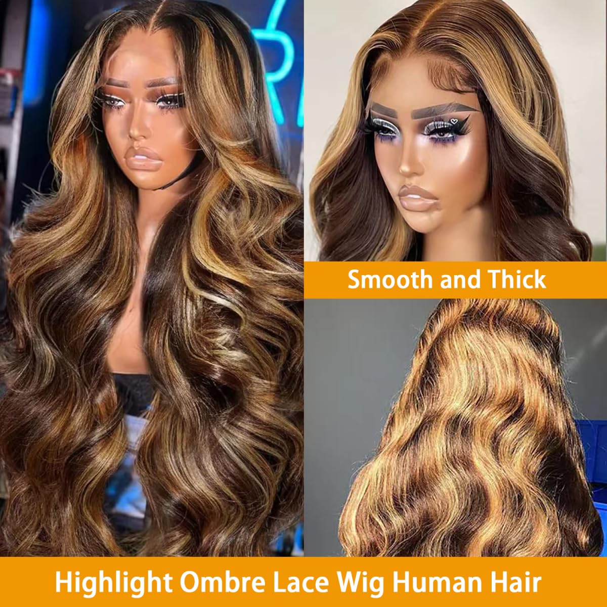 Dewyigs 30 Inch Highlight Ombre Lace Front Wig Human Hair Body Wave Honey Blonde Glueless HD Transparent Lace Frontal Wigs for Women 13X4 Human Hair Pre Plucked with Baby Hair