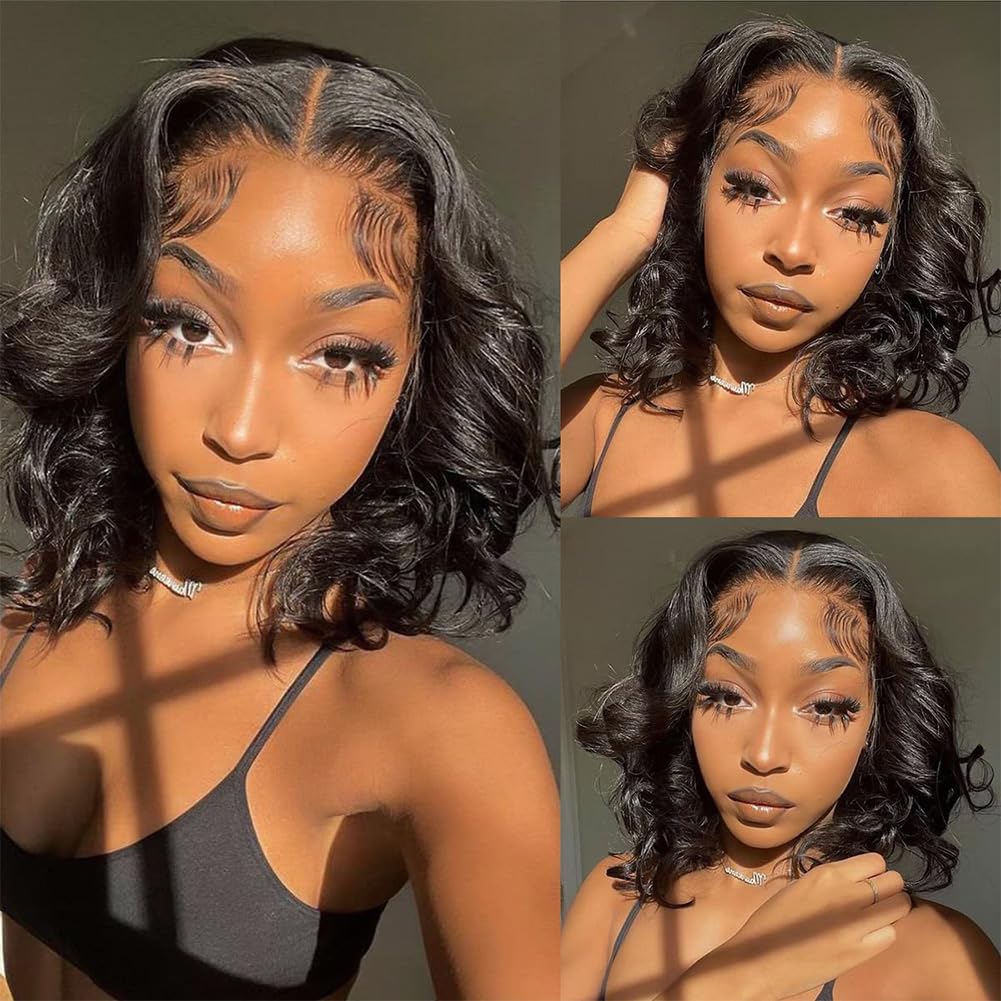 A FUTURE TONGMEI 16 Inch Body Wave Bob Wig Human Hair 13x4 HD Lace Frontal Bob Wigs Human Hair Free Part 180% Density Loose Wavy Bob Lace Front Wigs Human Hair for Black Women Glueless Natural Black