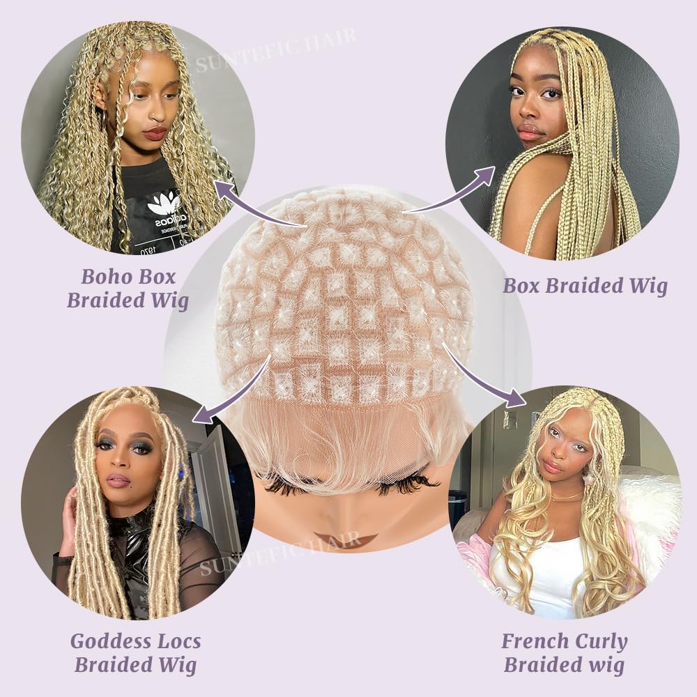 Suntefic Braided Wig Cap With Baby Hair Crochet Wig Cap For Crochet Braids Hair Glueless Double Full Hd Lace Wig Caps For Black Women (Blonde-123)
