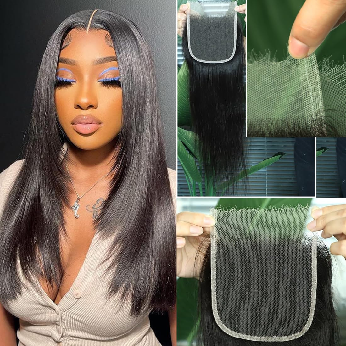 QTHAIR 14A Virgin Straight Hair Transparent Hd Lace Closure (20inch) 4x4 Free Part 130% Density Top Swiss Lace Natural Black Color Straight Human Hair Closure with Baby Hair