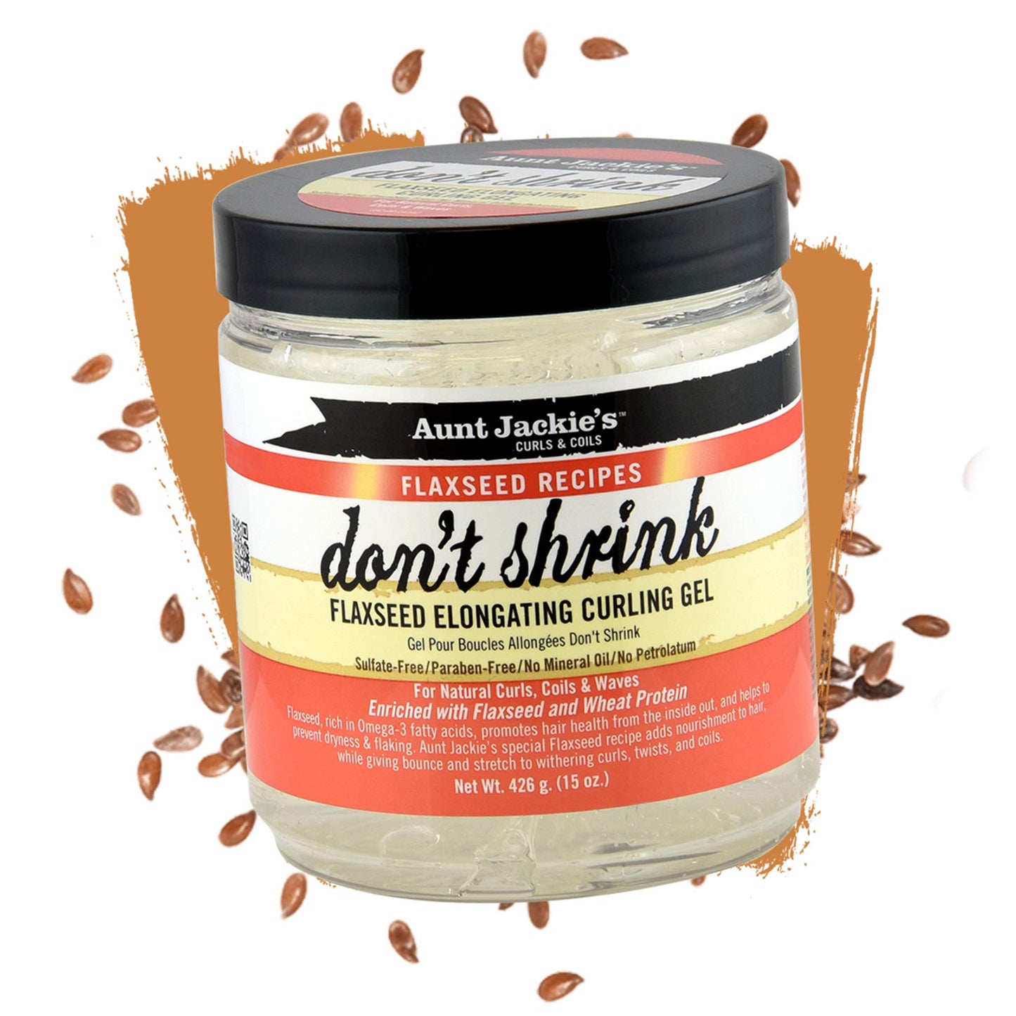 Aunt Jackie's Flaxseed Recipes Don't Shrink Elongating Hair Curling Gel for Natural Curls, Coils and Waves, Helps Prevent Dryness and Flaking, 15 oz
