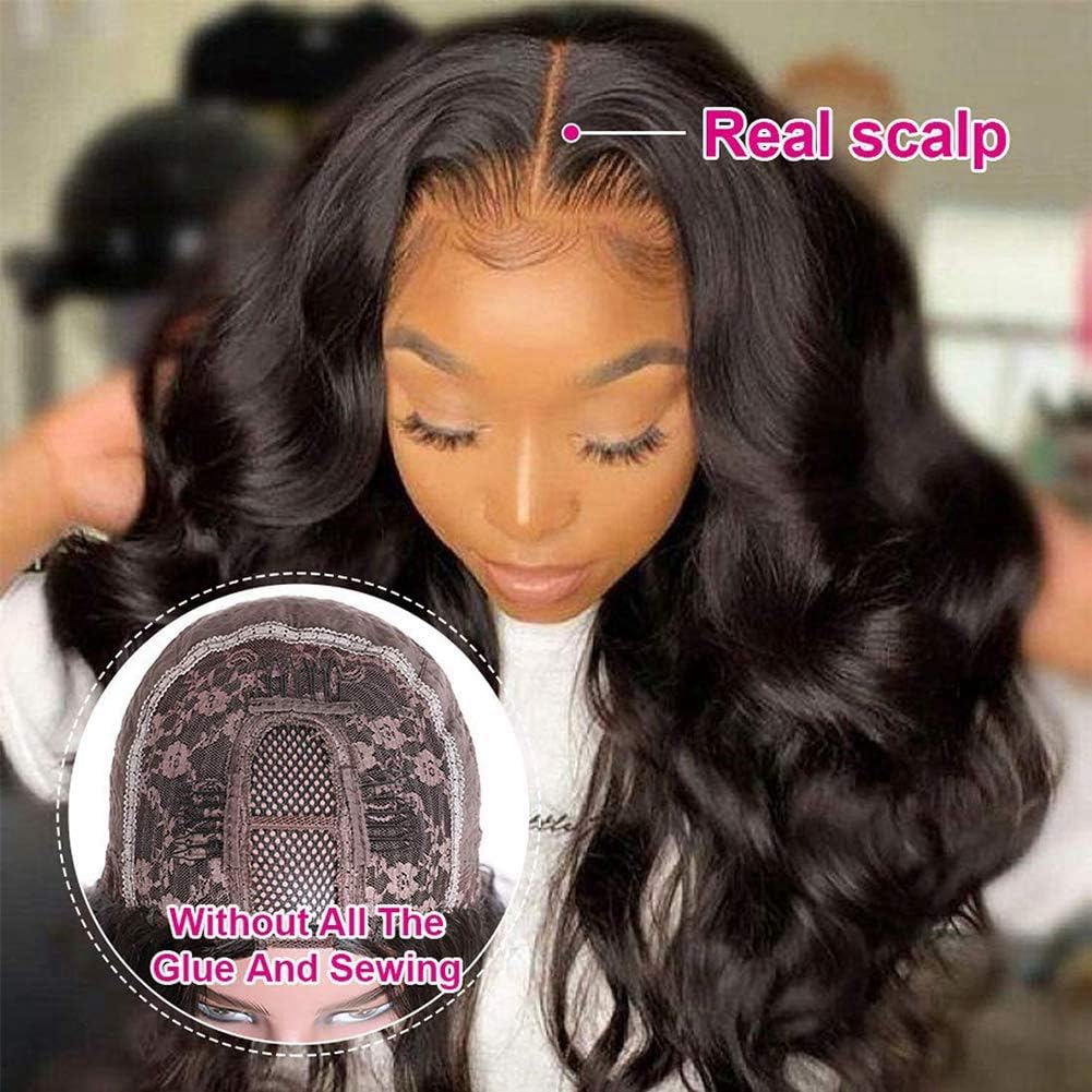 Emistar Long Wave V Part Wig, Natural Looking U Part WigSoft Synthetic Hair as Human Hair, Wear And Go Glueless Half Wigs for Black Women (Black, 14 Inch)
