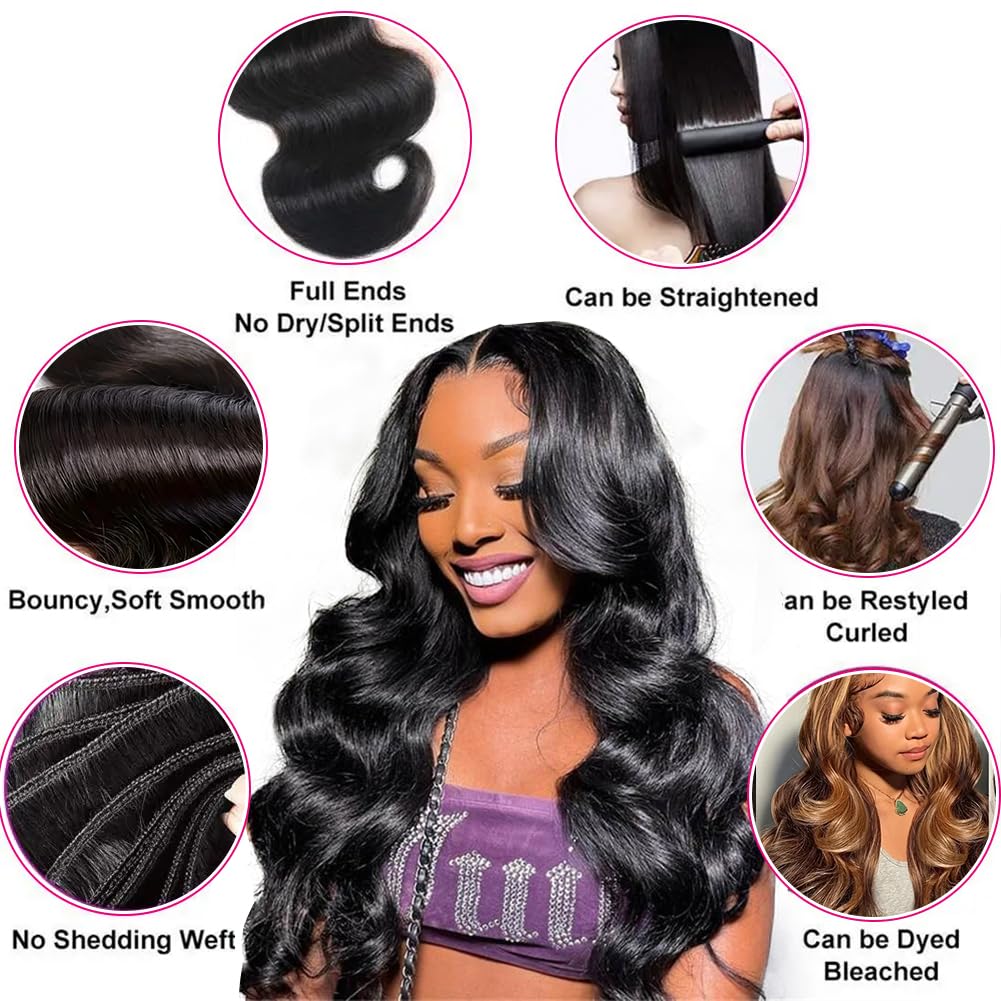 MDL 12A Human Hair Bundles Body Wave Bundles Human Hair 20 22 24 26 Inch 100% Unprocessed Brazilian Virgin Hair Body Wave 4 Bundles Human Hair Extensions for Black Women Natural Color