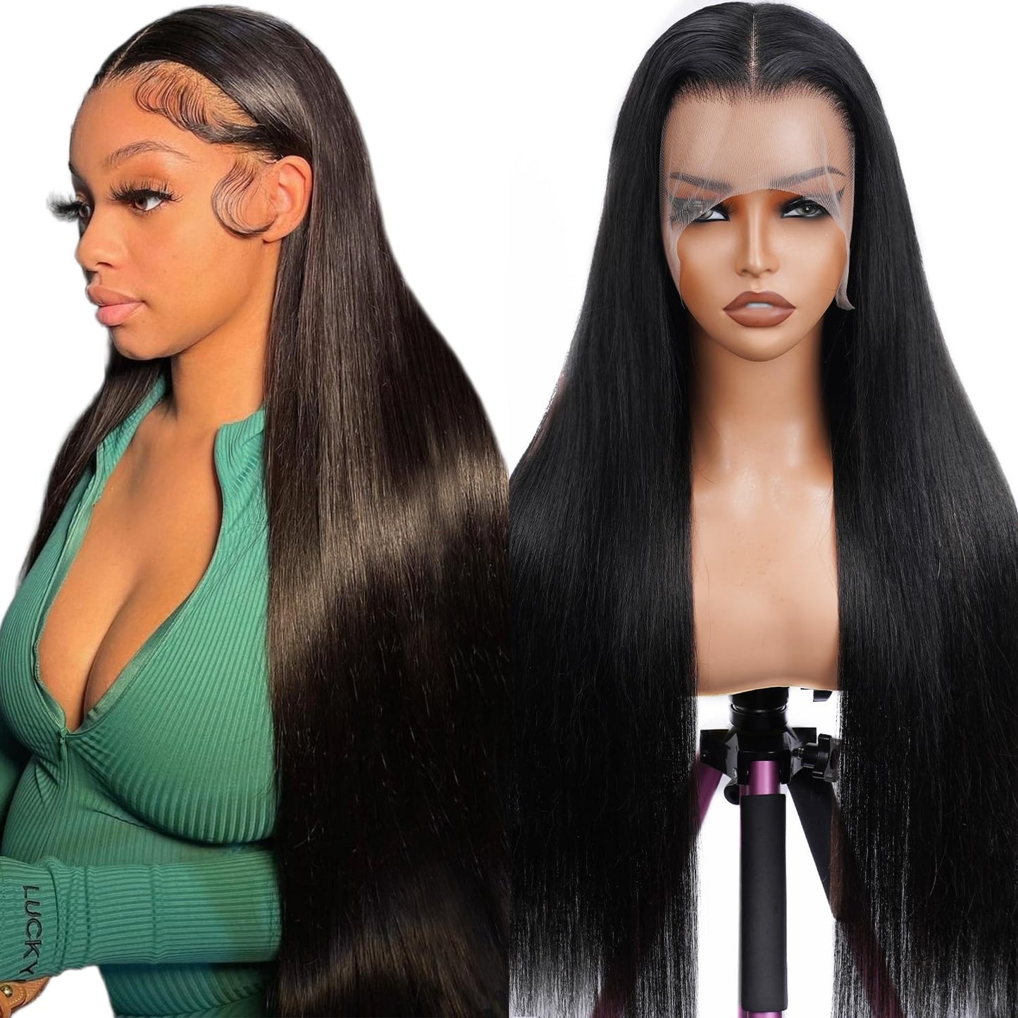 CabeDuck 28 Inch Straight Lace Front Wigs Human Hair 200 Density With Baby Hair 13x4 HD Lace Frontal Wigs Pre Plucked Natural Color