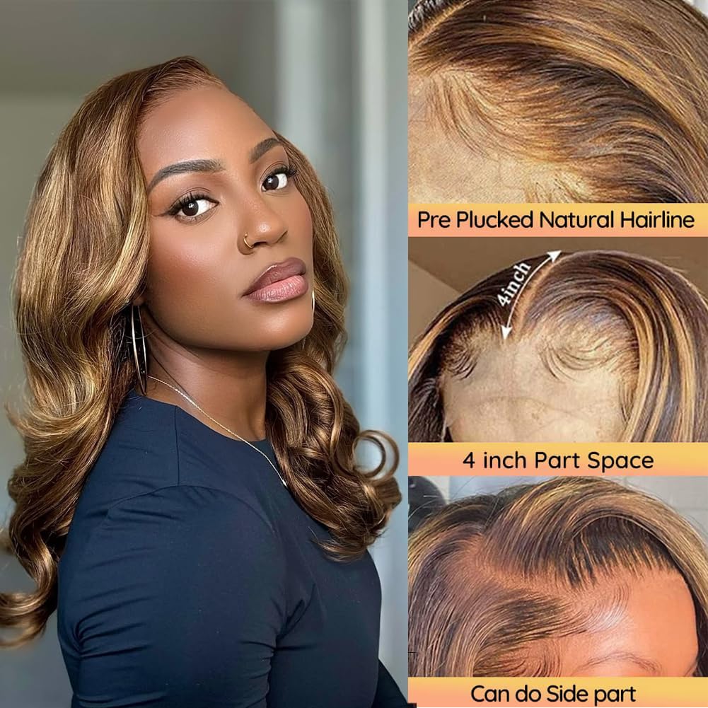 Douyin Honey Blonde Bob Wig Human Hair 16 Inch 13x4 Body Wave 4/27 Highlight Ombre HD Lace Front Wigs Human Hair Pre Plucked Glueless Lace Frontal Bob Wigs for Women