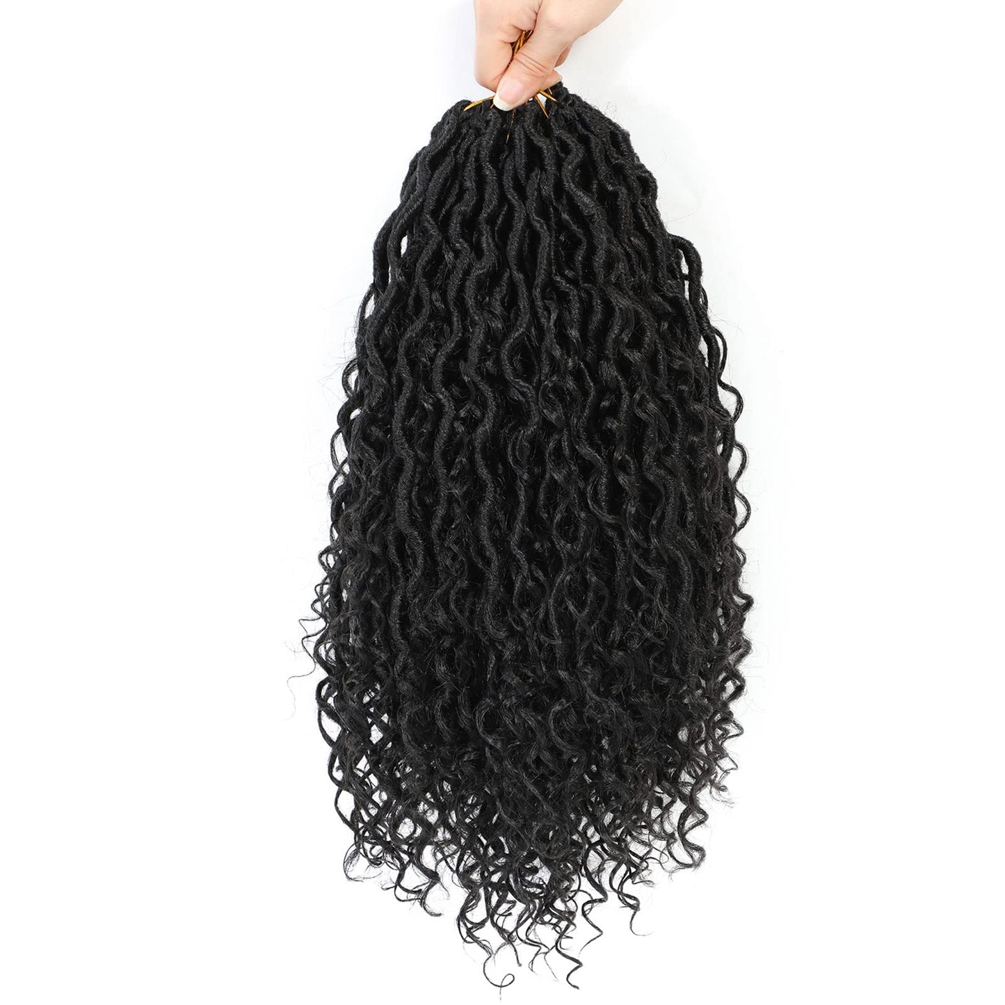 Col Bling 10 Inch 8 Packs Goddess Locs Crochet Hair Faux Locs Crochet Hair for Women Pre Looped River Locs Crochet with Curly Ends Synthetic (10 Inch 8 Packs, #1B)