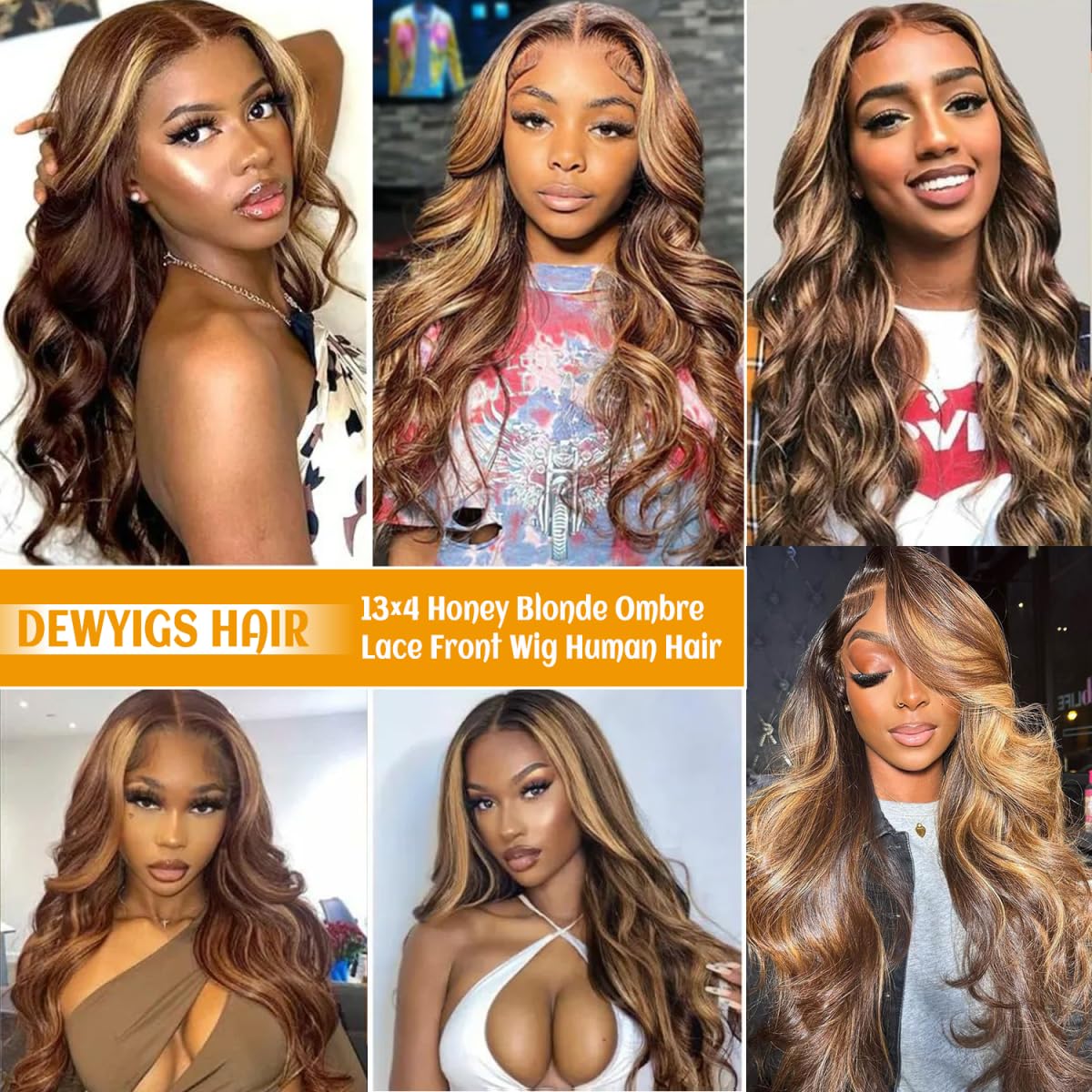 Dewyigs 26 Inch Highlight Ombre Lace Front Wig Human Hair Body Wave Honey Blonde Glueless HD Transparent Lace Frontal Wigs for Women 13X4 Human Hair Pre Plucked with Baby Hair