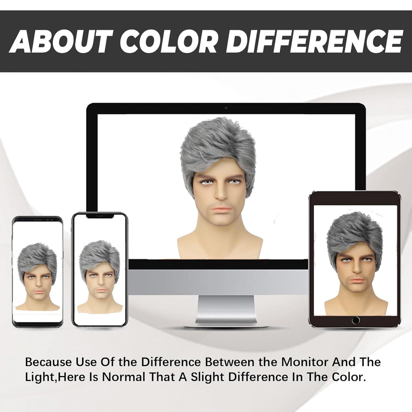 Grey Men's Wig,Short Silver Gray Wig Synthetic Side Part Heat Resistant Natural Halloween Cosplay Hair Straight Wig for Male