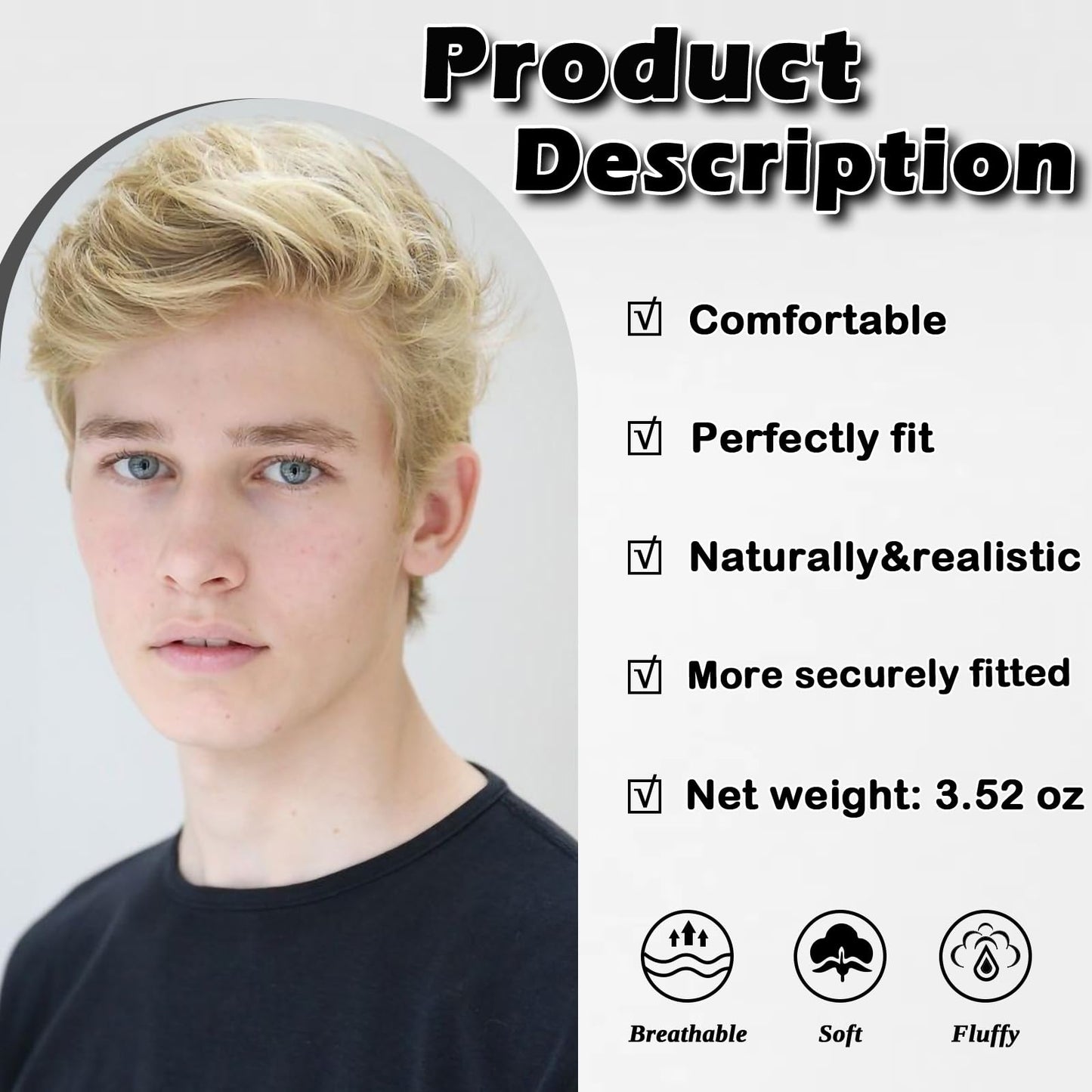 DARLIN HAIR Mens Blonde Wig, Short Blonde Wig Men Natural Layered Fluffy Synthetic Heat Resistant Halloween Cosplay Wig