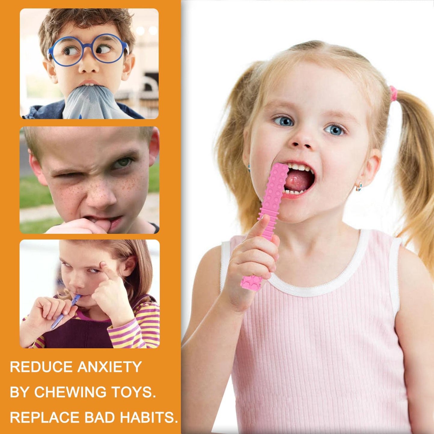 Sensory Chew Toys for Autistic Children, 4 Pack Silicone Chew Tube Teething Sticks Toys for Autism, ADHD, SPD, Chewies with Special Needs, Oral Motor Chewy Tool for Sensory Kids Chewer.