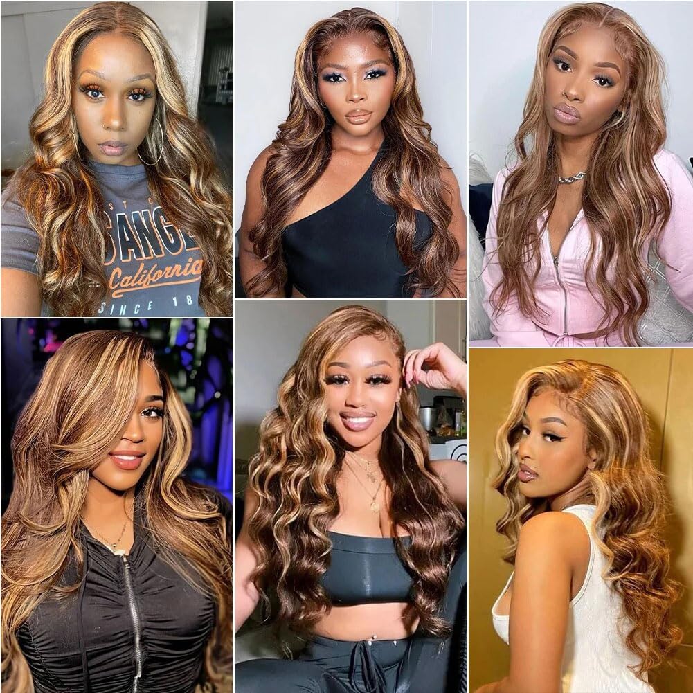 SERUYLEO Highlight Lace Front Wigs Human Hair Pre Plucked 4/27 13x4 Ombre Honey Blonde Transparent Lace Front Wigs Human Hair for Women 180% Density Body Wave Glueless Human Hair Wigs 22 Inch