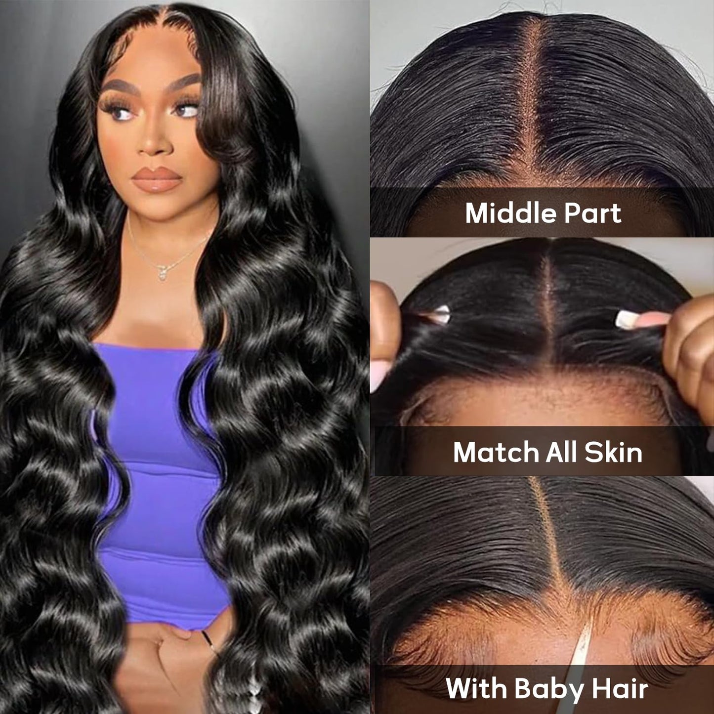 PYY 13x4 HD Lace Front Wig Human Hair, Body Wave Wig with Pre-Plucked Natural Hairline, 250 Density, Raw Human Hair Soft, Full, Glueless Wig for Women, 28 Inch Natural Color