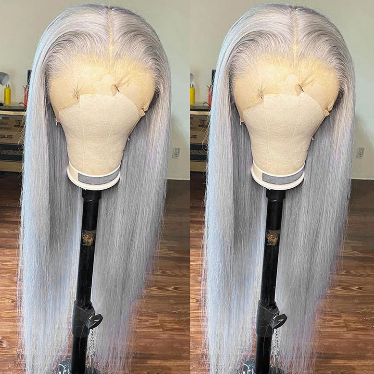 ANDRIA Lace Front Wigs Glueless Synthetic Long Silk Straight Natural Heat Resistant Fiber Hair Grey Wig With Baby Hair For Black Women 24 Inches