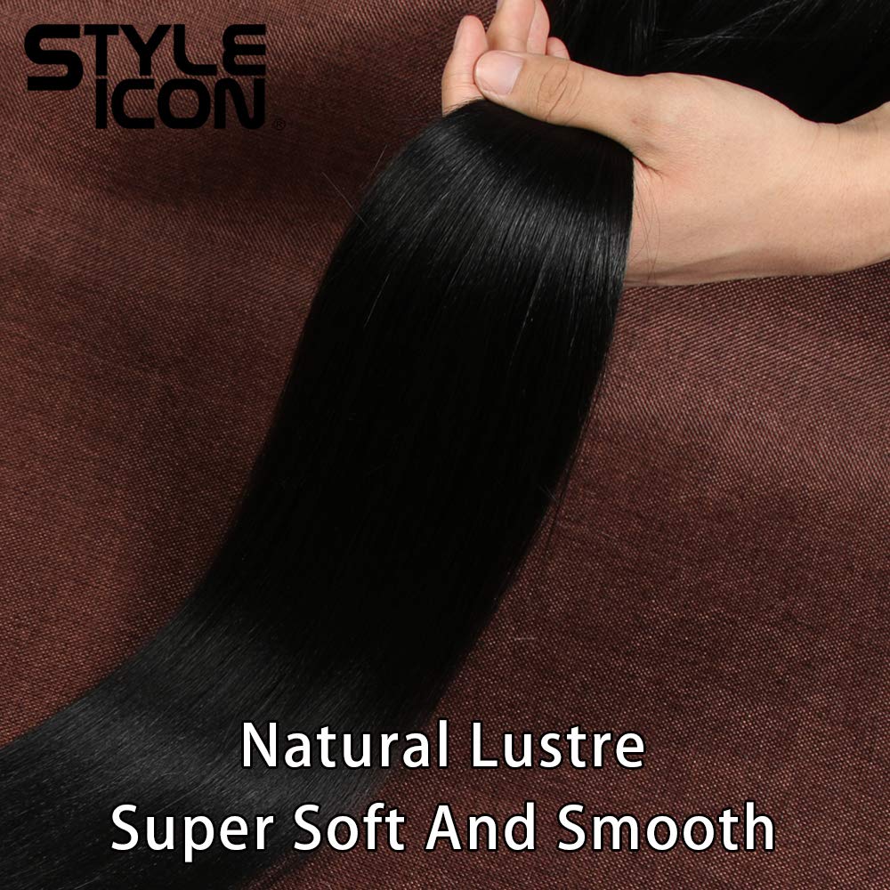 Style Icon 38" Super Long Straight Wigs Lace Front Wigs 6" Deeper Middle Part Wig Black Synthetic Wig (38", 1B)