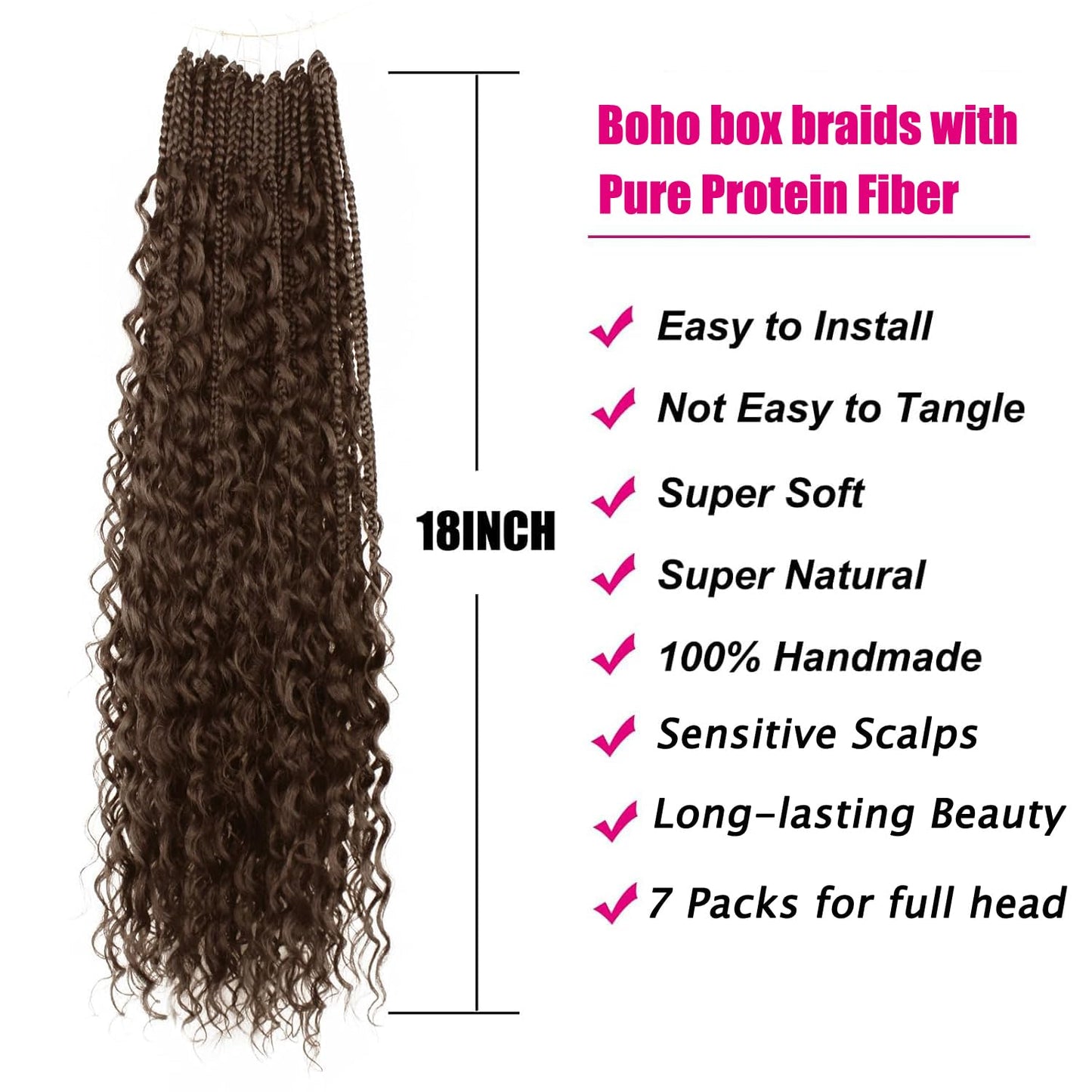 Boho Crochet Braids Pure Protein Fiber Close to Human Hair 18 Inch Goddess Box Braids with Soft Curls Bohemian Braids Crochet Hair for Black Women (18Inch,4#)