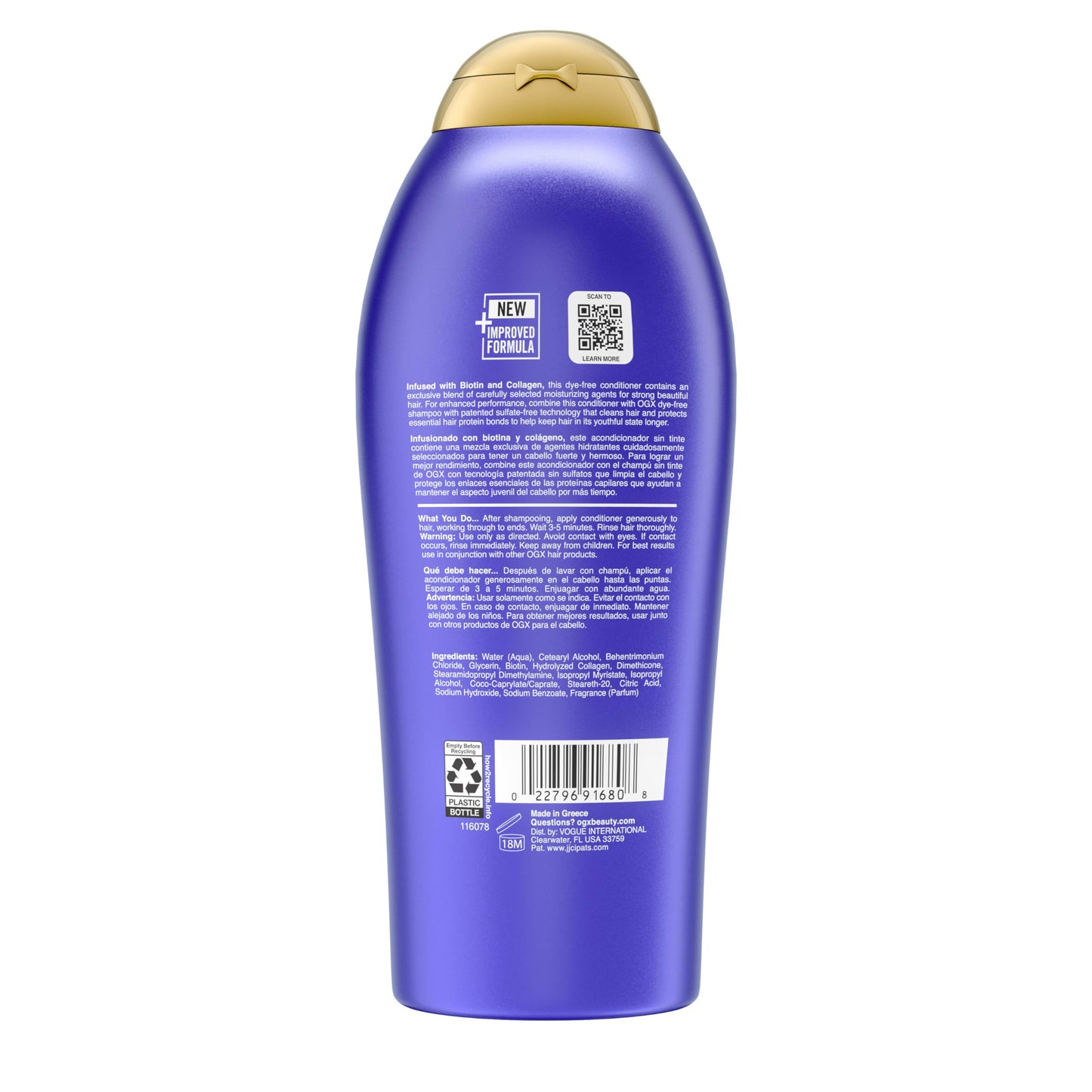 OGX Thick & Full + Biotin & Collagen Volumizing Conditioner, Nutrient-Infused Conditioner + Vitamin B7 Biotin Gives Hair Volume & Body for 72+ Hours, Sulfate-Free Surfactants, 25.4 fl. oz