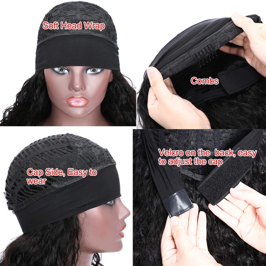 UNICE Headband Human Hair Wig Water Wave Glueless None Lace Front Headband Wig Brazilian Virgin Hair Wigs for Women 150% Density (20 inch)