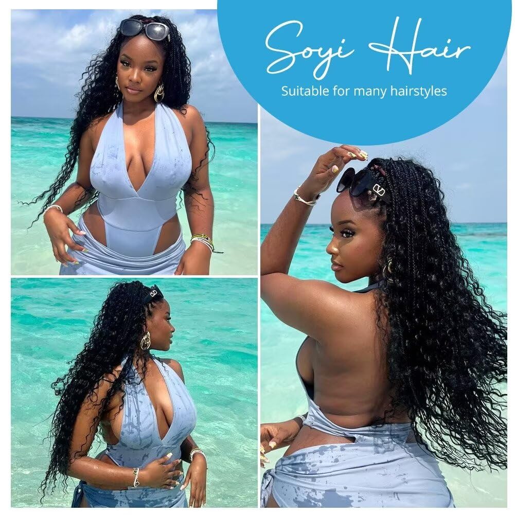 Human Braiding Hair Deep Water Wave Bulk 100g 24 Inch Curly for Boho Braids Extensions No Weft 2 Braids Per Pack Wet and Wavy Natural Color