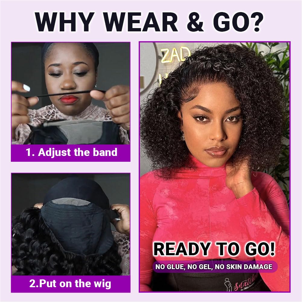 UCUVIC Wear And Go Glueless Wigs Human Hair Pre Plucked Pre Cut Curly 5x5 Jerry Curly Bob Wig Human Hair Lace Front Closure Wigs For Black Women 200 Density Curly Wig Glueless Wear And Go Black 18Inch