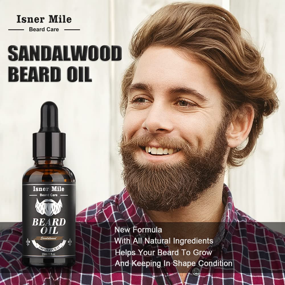 Isner Mile Beard Kit for Men, Grooming & Trimming Set with Beard Shampoo Wash, Beard Oil, Balm, Brush, Comb, Scissors & Storage Bag, Birthday Gifts Valentines Day Gifts for Him Dad Men Boyfriend