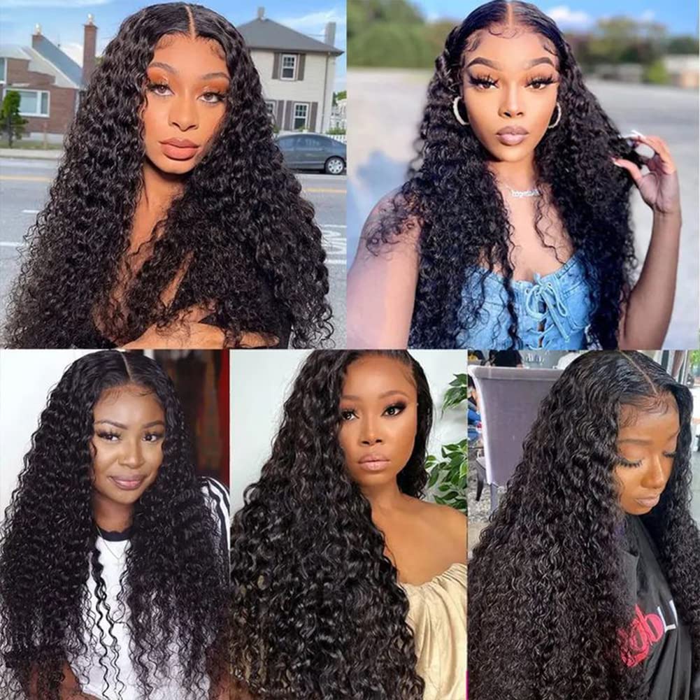 inlovwith Deep Wave Bundles Human Hair 24 Inch 12A Brazilian 100% Unprocessed Virgin Human Hair Bundles Wet and Wavy Human Hair Weave Bundles Natural Black Color Human Hair Extensions