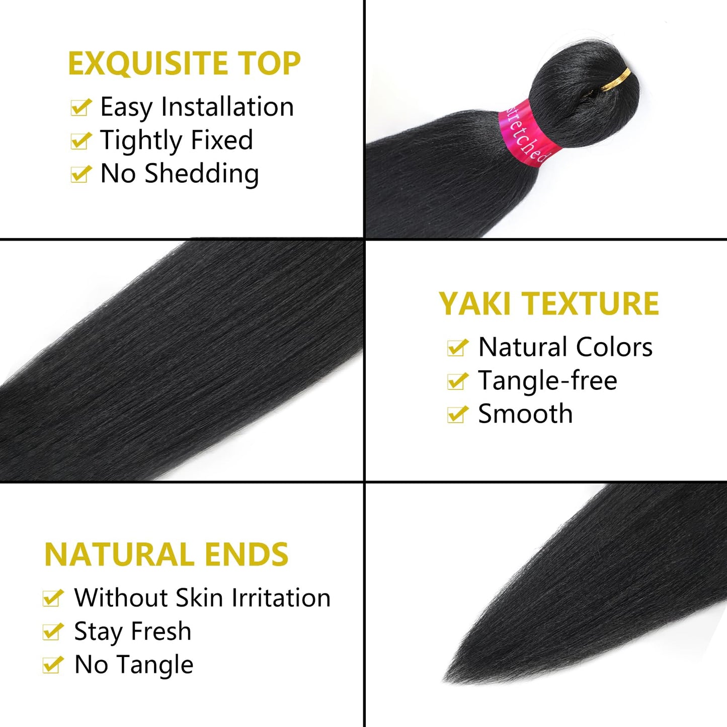 Black Braiding Hair Pre Stretched 2 Packs Kanekalon Box Braids Hair Extensions 26 Inches Synthetic Pre Stretched Braiding Hair