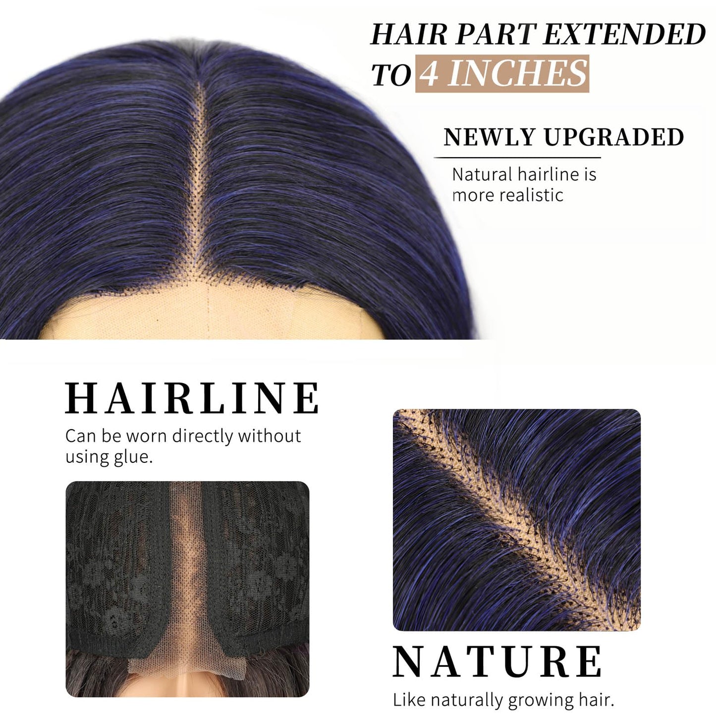 AISI HAIR Dark blue Wigs for Women, Long Wavy Lace Hairline Middle Part Synthetic Heat Resistant Wig for Daily Party-26 Inch