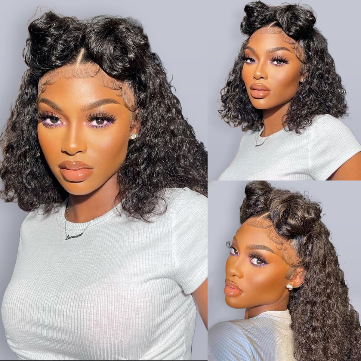 13x4 Bob Wig Human Hair 12A Short Deep Wave Lace Front Wigs Human Hair 180% Density Deep Curly HD Lace Frontal Human Hair Wig for Women Glueless Wig Pre Plucked Natural Hairline 14 Inch