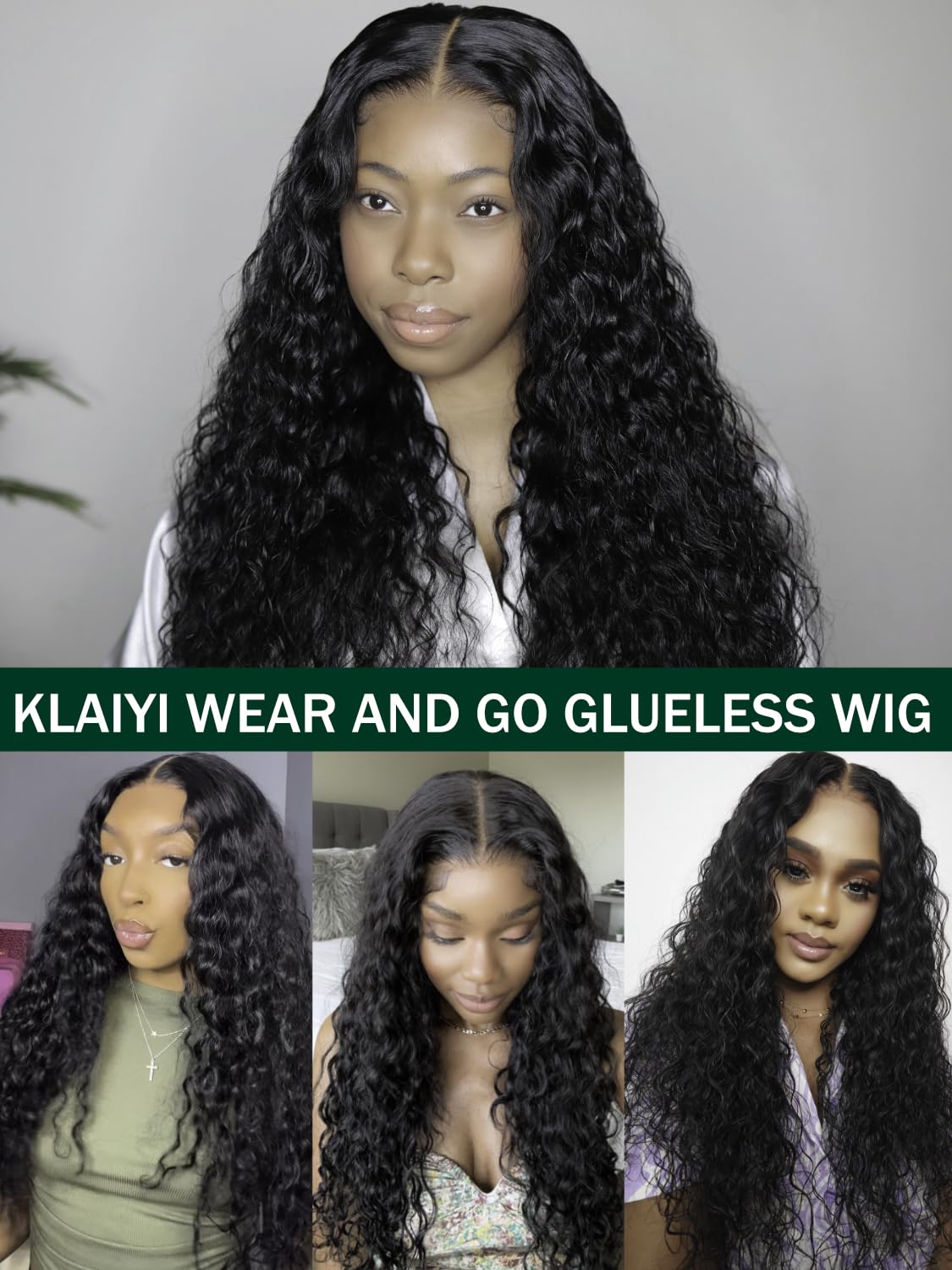KLAIYI Bye Bye Knots Glueless Wig Pre Cut Water Wave HD Lace Front Wigs Human Hair Pre Bleached Pre Plucked Ready to Go Wigs for Women 30S Easy to Wear Put On and Go Curly Wig Beginner Friendly 26inch
