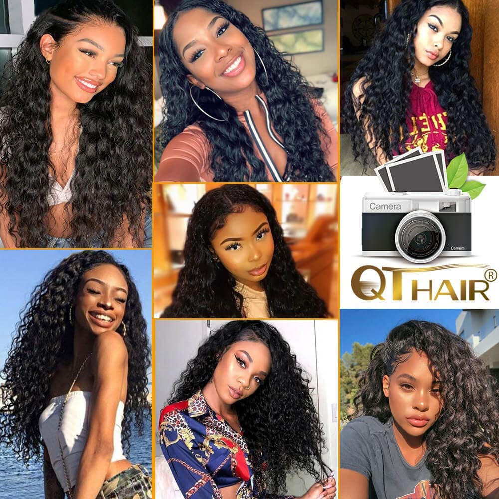 QTHAIR 14A Water Wave Transparent HD Lace Closure 4x4 Lace Closure Free Part Closure Water Wave Human Hair Closure 14" #1b 150% Density Unprocessed Wet and Wavy Virgin Human Hair Lace Frontal Closure