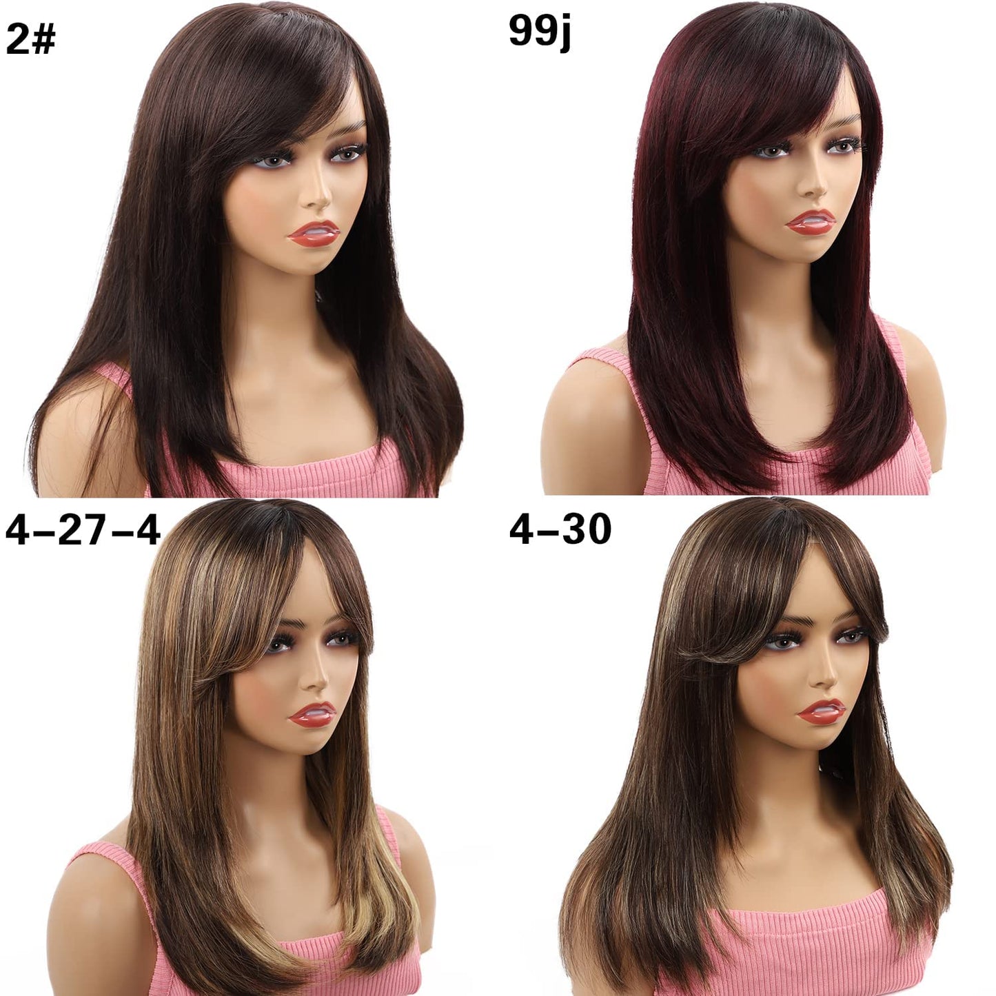 NATAGHAIR Long Brown Wig with Bangs Human Hair - Straight Wig 100% Virgin Remy Hair Curly Wigs for White Black Women Natural Looking Hair Replacement Wigs