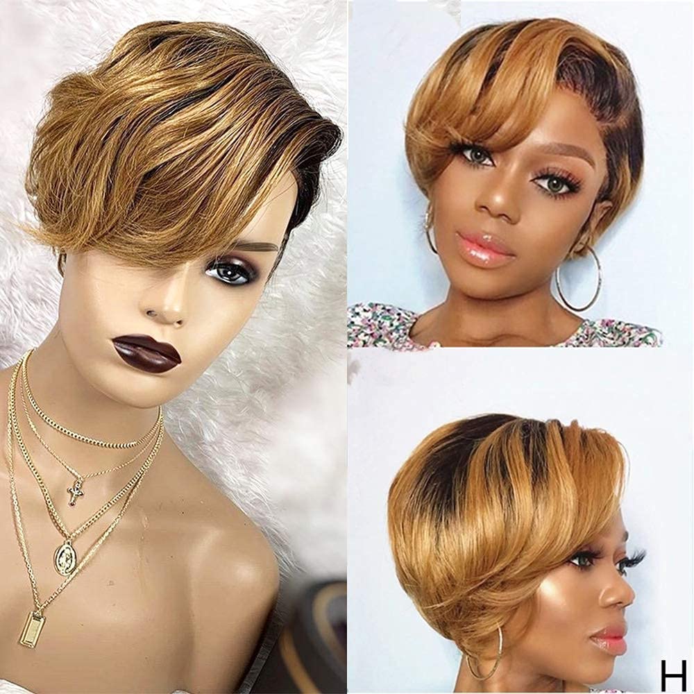 Usexy Hair Pixie Cut Lace Front Wigs Human Hair 0T30 Color 13x4x1 Lace Front Wigs Human Hair Short Bob Wigs Straight Lace Front Pixie Cut Wigs For Black Women