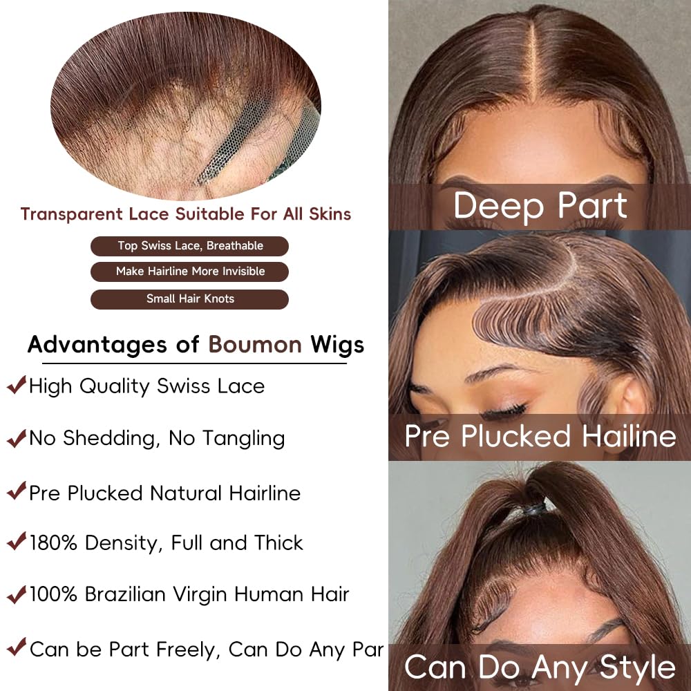 Chocolate Brown Lace Front Wig Body Wave Lace Front Wigs Human Hair Pre Plucked 200% Density Colored Wigs Human Hair With Natural Hairline 4# Brown Wig 26 Inch