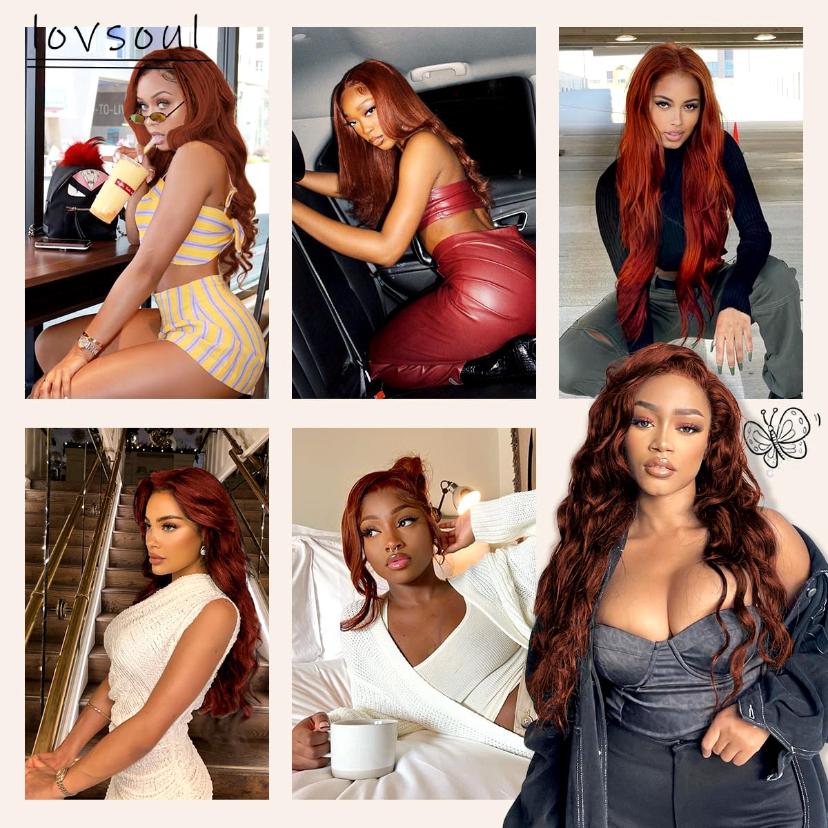 BlackSwern 13x6 HD Glueless Lace Frontal Wig Pre-Plucked 200 Density Reddish Brown Similar Human Hair Synthetic Long Body Wave Lace Front Wig Ready to Wear 26inch#33b Reddish Brown