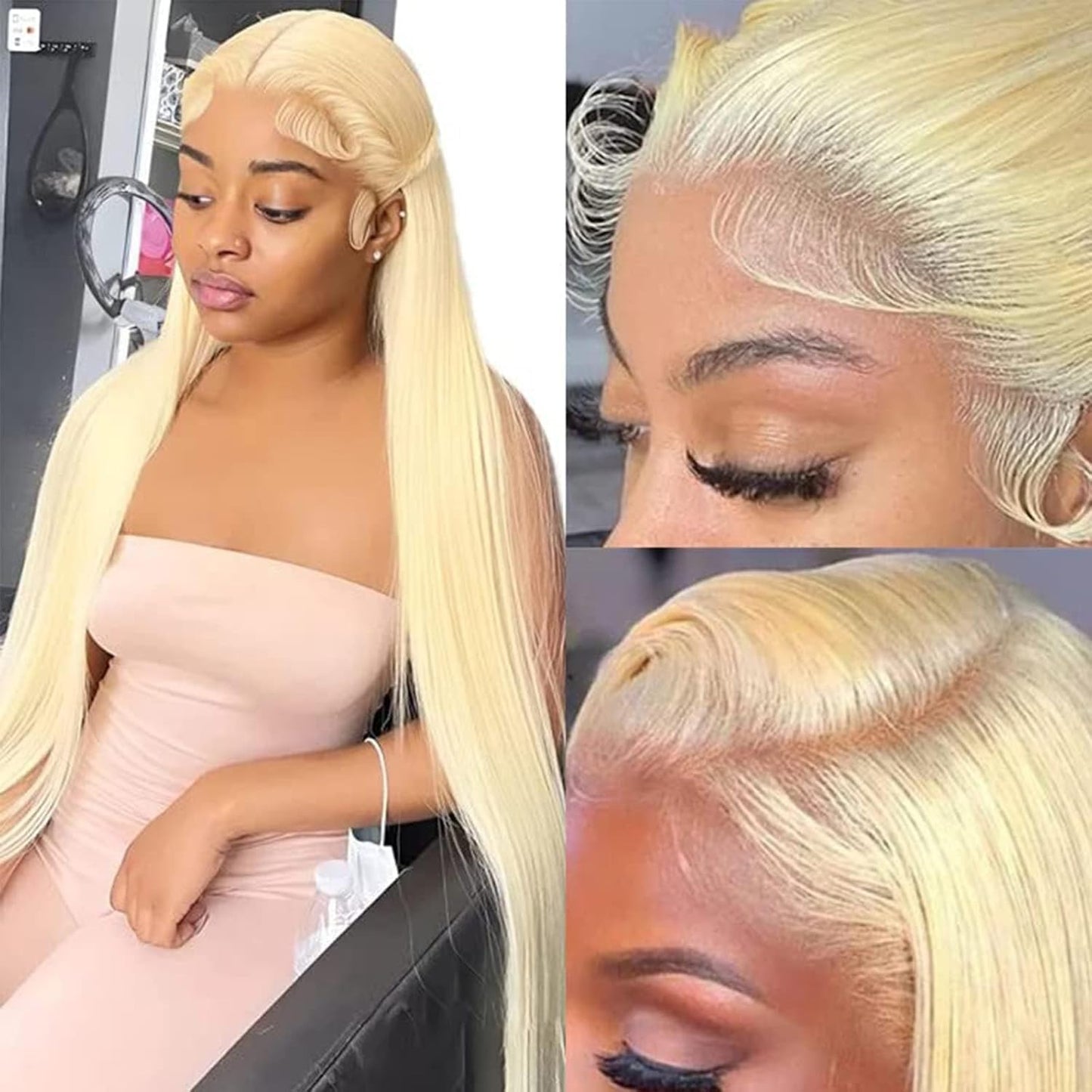 ANDRIA Blonde13x4 HD Lace Front Wigs Blonde Long Straight Pre-plucked Glueless lace Wig Synthetic Blonde Wigs for Women Heat Resistant Fiber Gold Colorful Wig With Baby Hair For Black Women 26 Inches