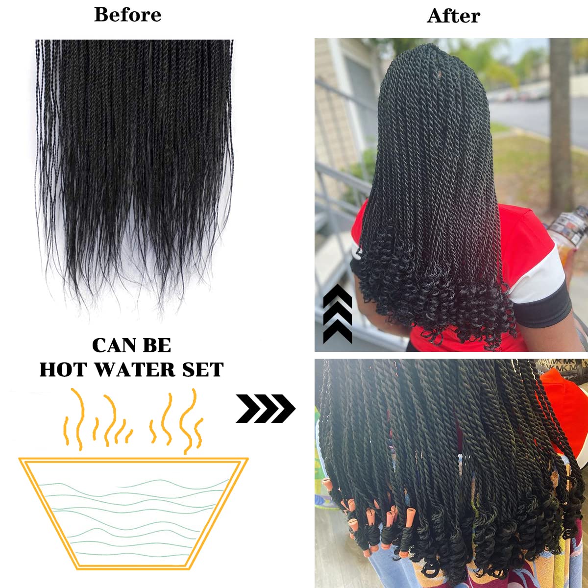 NAYOO Crochet Hair for Kids - 2 Packs 14 Inch Short Crochet Hair For Black Women, 30 Strands/Pack Small Crochet Twist Hot Water Setting, Crochet Twist Braids Hair with Natural Ends(14 Inch, 1B)