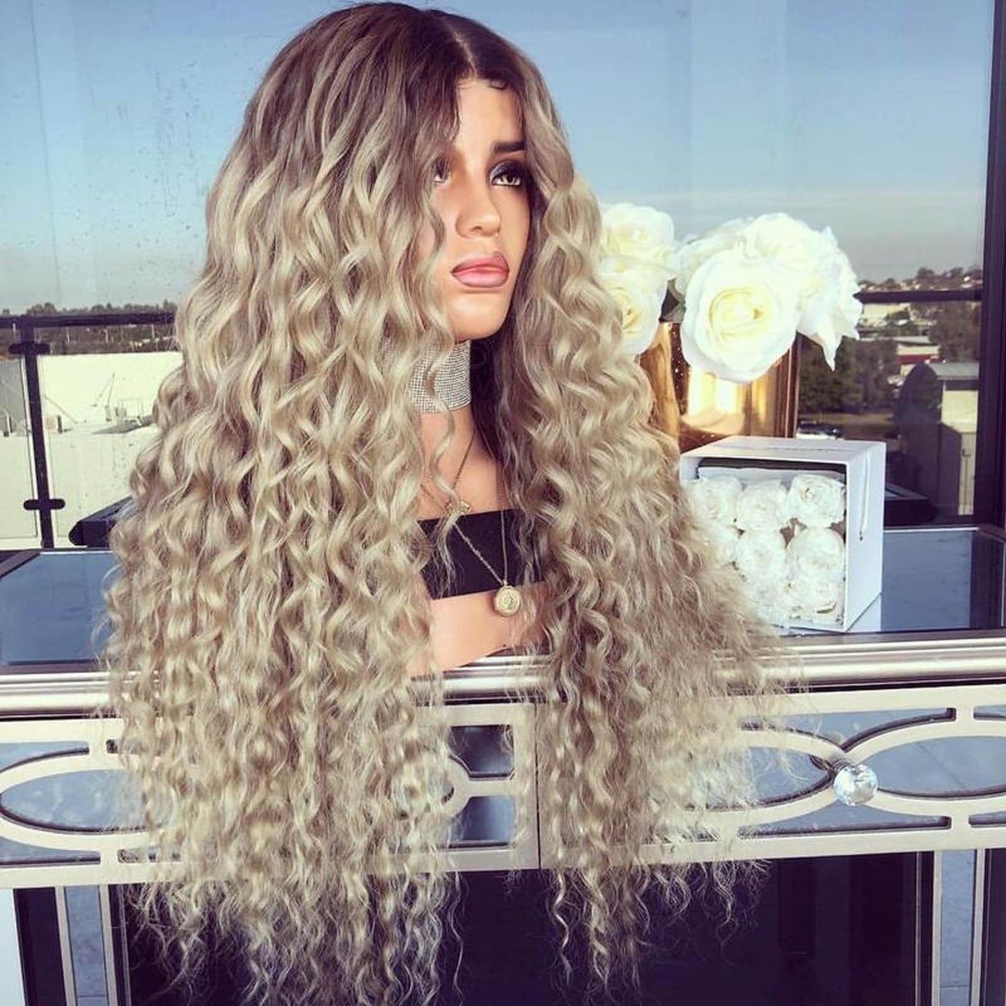 YruYptpaln Deep Wave Lace Front Wigs Wear and Go Glueless Wigs Pre Cut Wet and Wavy Lace Front Wigs Middle Part Wigs for White Women(Beige, One Size)