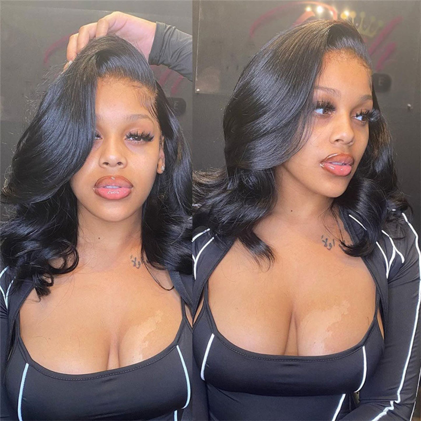 YruYptpaln Lace Front Wigs Short Straight Glueless Wig HD Transparent Lace Frontal Wig Natural Hairline Pre Plucked V Part Wigs for Women(Black)