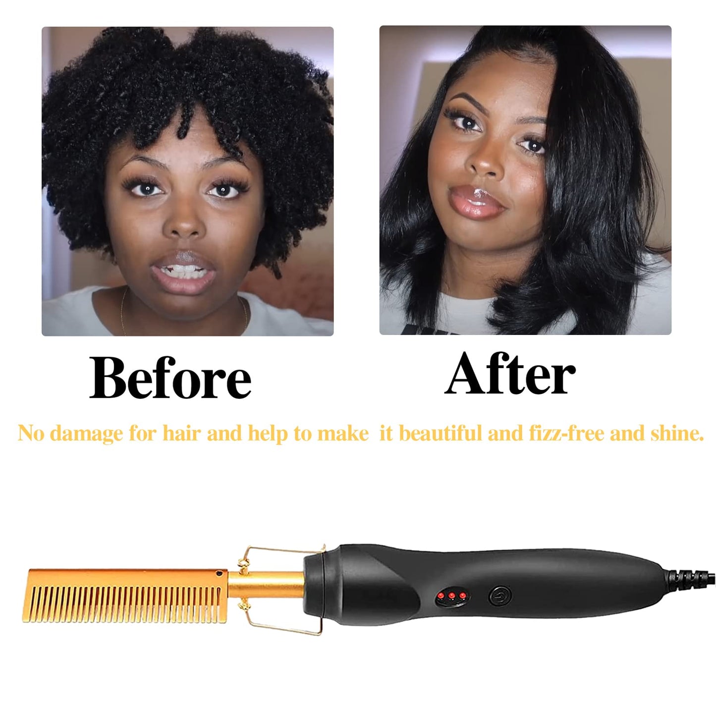 Electric Hot Comb Hair Straightener, Deluxe Electrical Straightening Comb Curling Iron for Natural Black Wigs, Hot Comb Electric for Wigs Pressing Combs with Wig Glue Melting Spray Hair Wax Stick