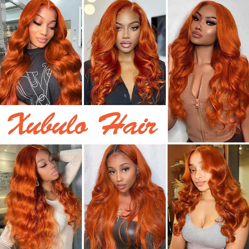 XUBULO 30 Inch Ginger Wig Human Hair Body Wave Pre Plucked 13x4 HD Ginger Lace Front Wigs Human Hair 200% Density Transparent Lace Frontal Colored Glueless Wigs Human Hair